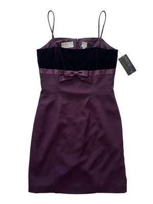 VTG Oleg Cassini Black Tie Purple Velour Satin Dress 10 NWT (16.5'' ApA)
