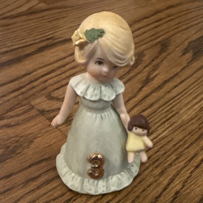 Vintage Enesco Growing Up Birthday Girls Age 2 1981 Blonde Hair Green Dress