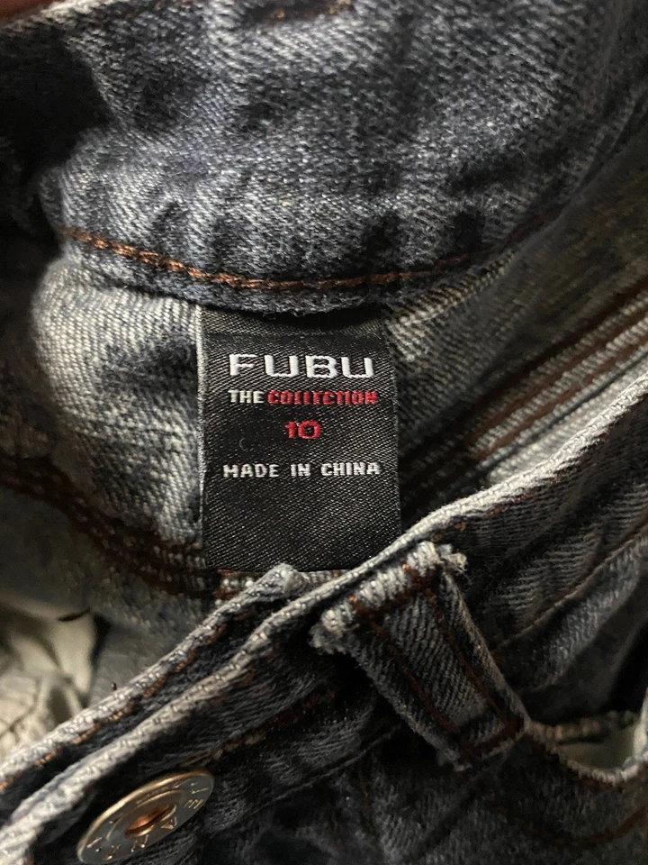 Pantalones de mezclilla sueltos vintage FUBU para niños talla 10 azul bordado 24 x 23 Foto 3 de 3