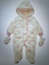 Traje de nieve Urban Republic Girls 6M rosa/marfil estrella forrado con capucha cremallera acolchada