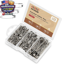 150 pcs Safety Pins Assorted Sizes Heavy Duty Silver Sewing Craft Clothes Pins
