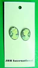 (2) 3/4" JHB OVAL CAMEO BLUE WHITE SHANK EARRING JEWELRY CRAFT BUTTONS (R153)