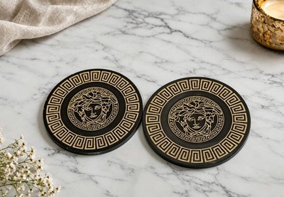 Medusa Untersetzer 2er Set Schwarz Gold Handarbeit Harz Luxus Tischdeko Geschenk