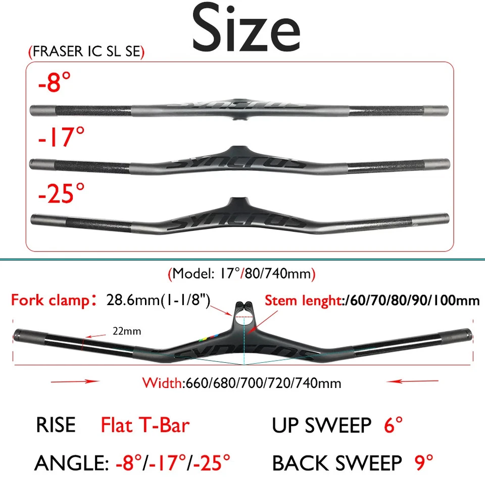 Carbon Fiber Mountain Bike Integrated Handlebar with Stem Angle -8/-17/-25Degree - Image 2 of 4