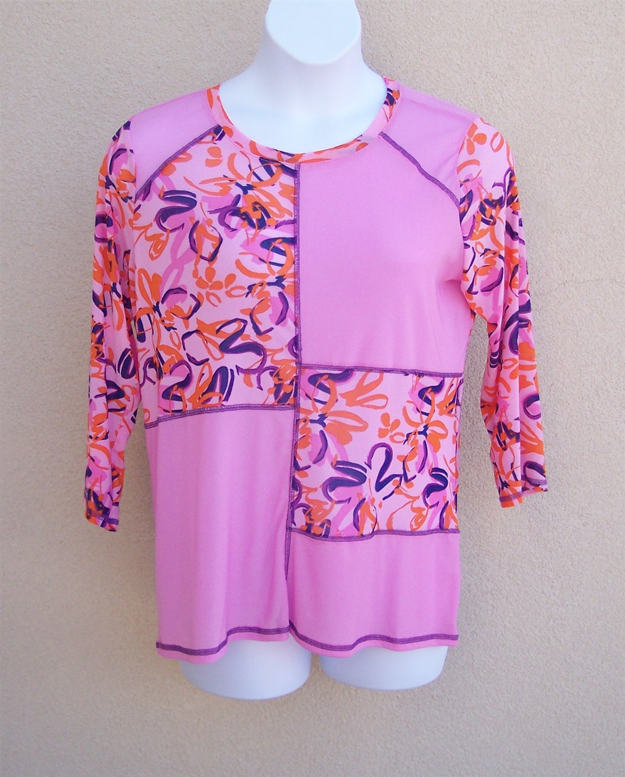 LOGO Layers Lori Goldstein Mesh Patchwork Top L V… - image 3