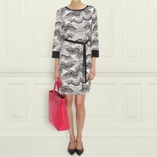 LK Bennett DR Toledo Black White Wavy Stripe Shift Silk Dress size 4 NWT