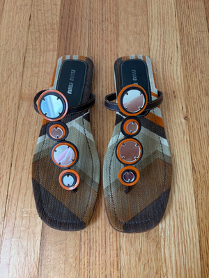 Miu Miu Spring Summer 2005 38.5 Mirrored Thong Sandals Vintage Excellent