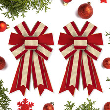 2 Pieces Christmas Bows for Wreath, Christmas Wreath Bow Glitter Red Golden Bows