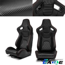 2x Red Stitching Bottomblack Pvc Carbon Fiber Leather Reclinable Racing Seats