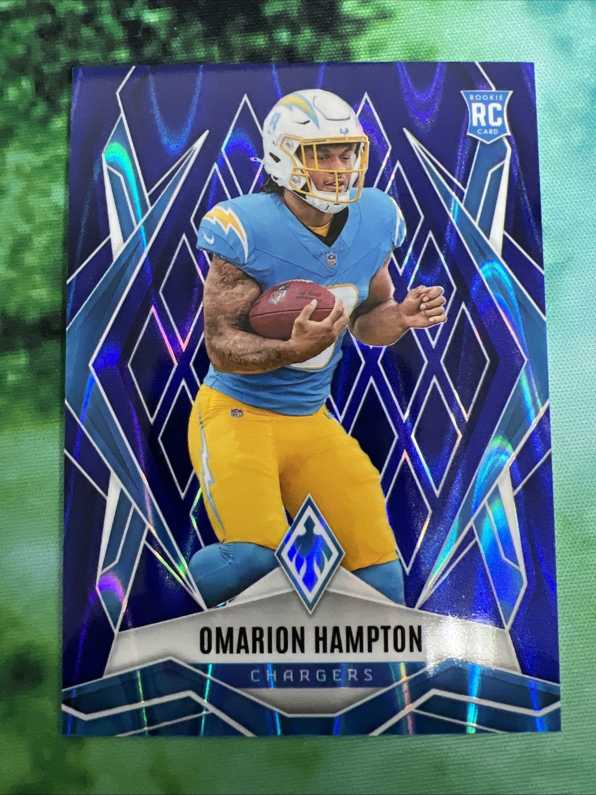 2025 Panini Phoenix Blue Seismic Omarion Hampton RC #192 /35 Chargers