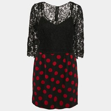 Dolce Gabbana Black Lace and Polka Dot Print Silk Mini Dress M