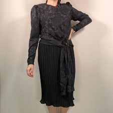Vintage 80s Kathy J Black Midi Dress 