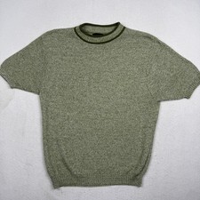 Vintage Sears Sweater Mens Medium Green Short Sleeve Polyester Knit Crewneck