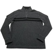 Nautica Jeans Co Sweater Mens Medium Gray Striped Lambswool Quarter Zip Pullover