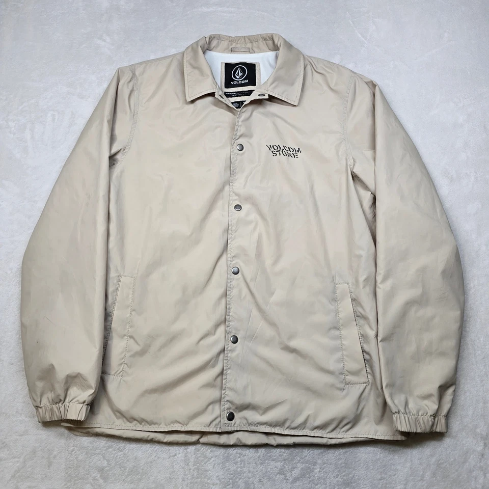 Volcom Stone Windbreaker Jacket Mens XL Beige Water Resistant Back Logo Skater - Image 2 of 4