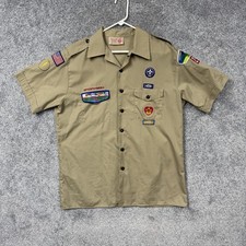 Vintage 80s 90s Boy Scouts Of America Shirt Mens L Khaki Uniform Patches USA
