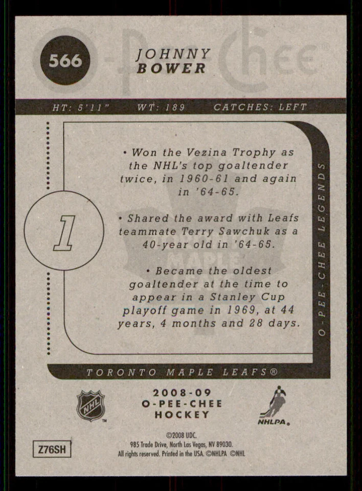 2008-09 O-Pee-Chee #566 Johnny Bower - Image 2 of 2