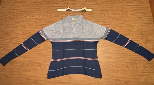 Vintage Gino Paoli Light Sweater Shirt Sz MED To LRG Striped Button Collar Blue - Picture 3 of 20