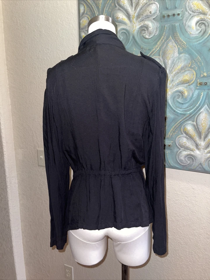 Maurices Women's Open Front Jacket Black size M Ladies Drawstring Waist - Image 3 of 4