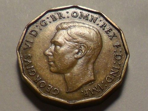 1937 KING GEO VI GREAT BRITAIN NICKEL-BRASS 3 PENCE KM#849 MINTAGE 45,708,000!! - Picture 2 of 2