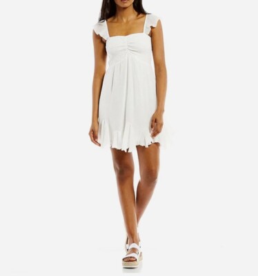 Stilleto s Flatter Sleeve Sweetheart Smocked Godet Mini Dress White Large