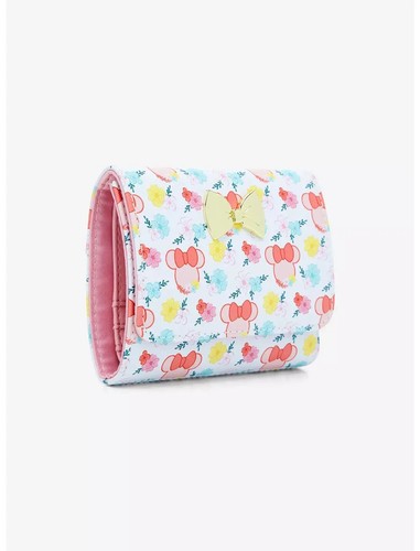 Loungefly Disney Minnie Mouse Flowers Mini Flap Wallet Gold Bow- New - Picture 5 of 6