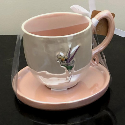TINKERBELL COFFEE or TEACUP & SAUCER Iridescent Peach / white PIXIE MAGIC Disney