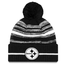 Pittsburgh Steelers New Era Sideline Sport Knit Hat Black & White - PomPom