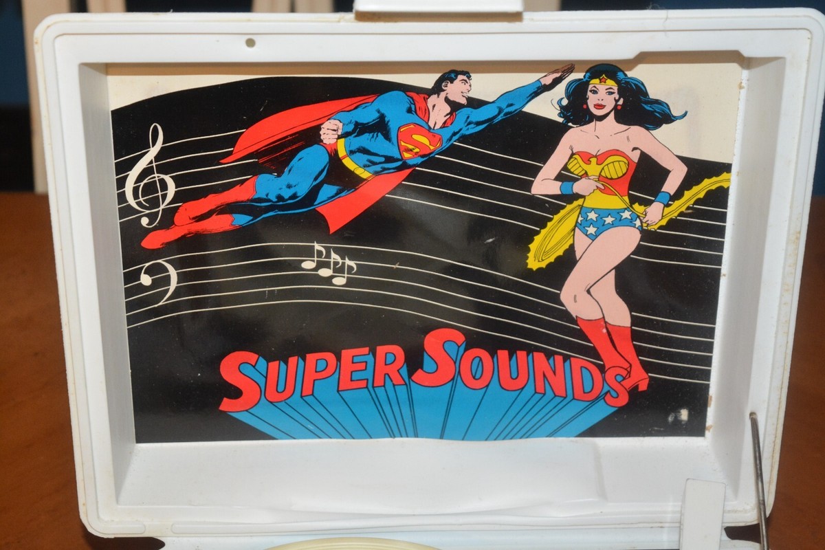 VERY RARE SUPER SOUNDS SUPERMAN & WONDER WOMAN RECORD PLAYER SEE
