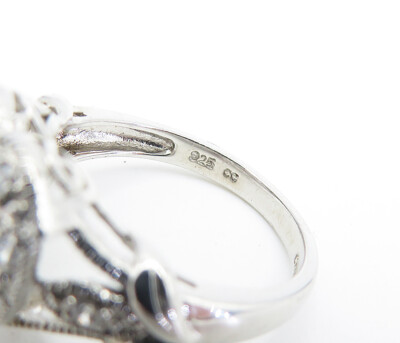 925 Sterling Silver Topaz Open Love Heart Floral Shiny Band Ring