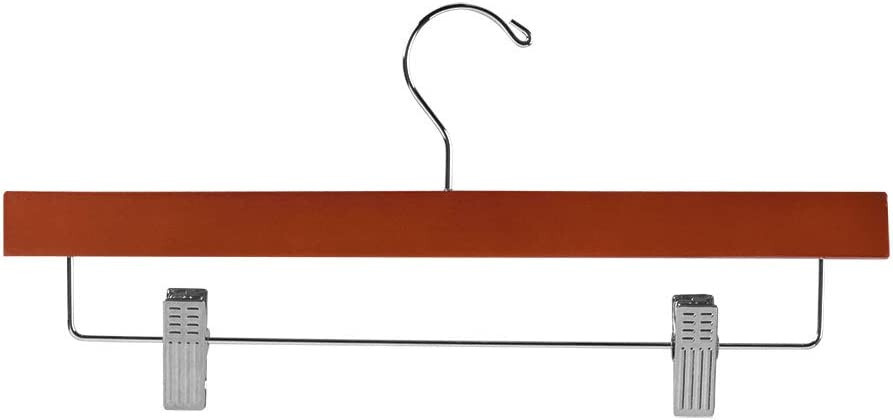 Box Of 50 Dark Cherry Wood Pant Hangers – Adjustable Clips, Heavy Duty – Solid/Plain