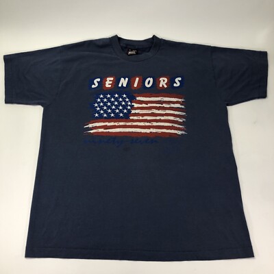Vintage 90s Seniors 1997 American Flag Single Stitch FOTL Best XL Blue T Shirt