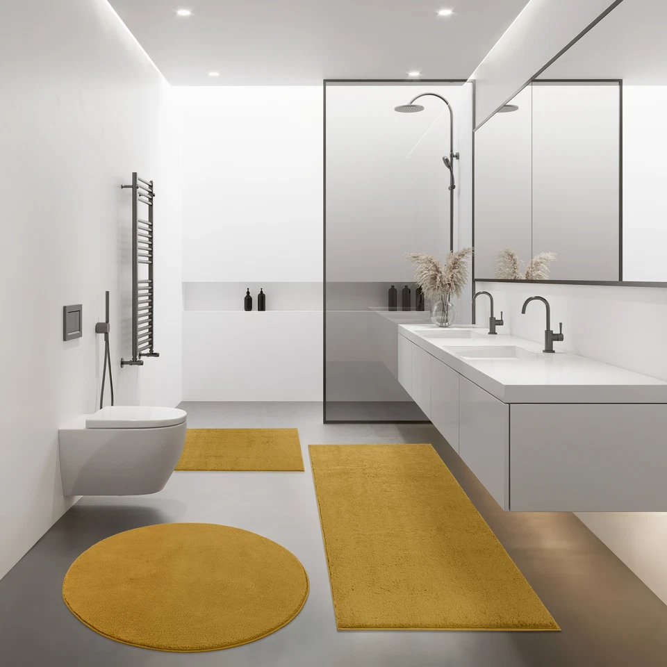 Moderne Badematte Badezimmer Teppich Shaggy Kuschelig Weich Einfarbig Gelb