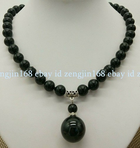 "Collar colgante natural de cuentas redondas de piedras preciosas de obsidiana negra de 8/10 mm de 18-22" - Imagen 12 de 15