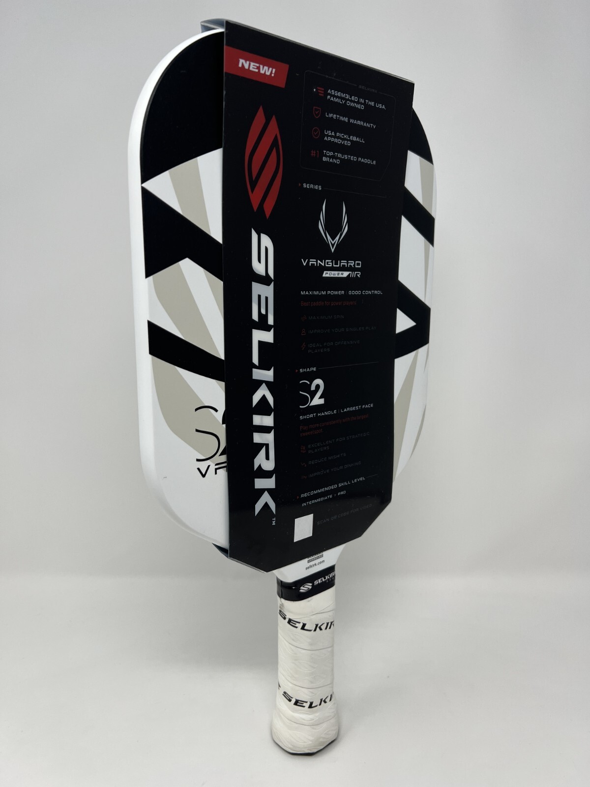 Selkirk Vanguard Power Air S2 Pickleball Paddle Midweight Black/White