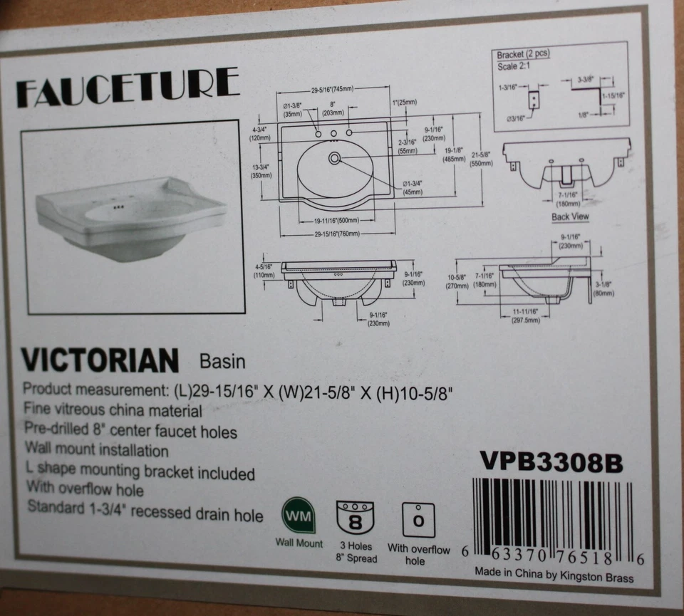 Kingston Brass VPB33087ST Victorian White 30" Console Sink w Brushed Brass Legs - Image 3 of 3