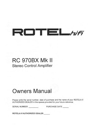 Bedienungsanleitung-Operating Instructions für Rotel RC-970 BX MK2 