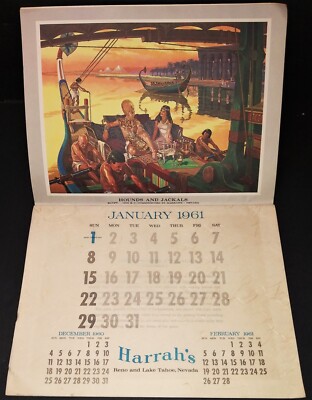 Vintage HARRAH'S CASINO 1961 CALENDAR Gambling Through the Ages LAKE TAHOE  Vegas | eBay