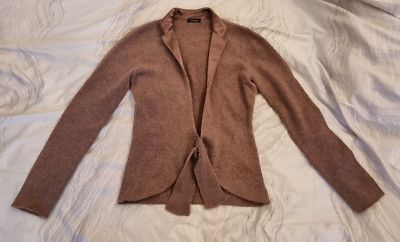 Joe Taft dusky pink open front cashmere cardigan silk satin trim (small damage)