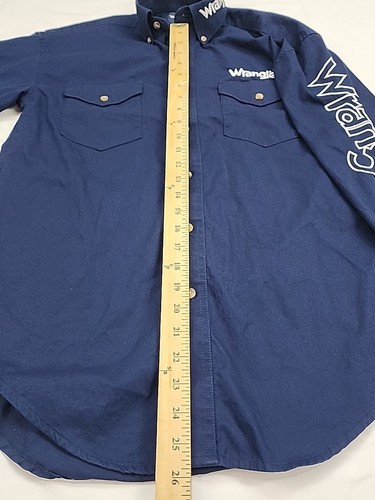 Wrangler® Embroidered Logo Small Navy Long Sleeve Button Down Shirt MP2327N - Picture 7 of 10