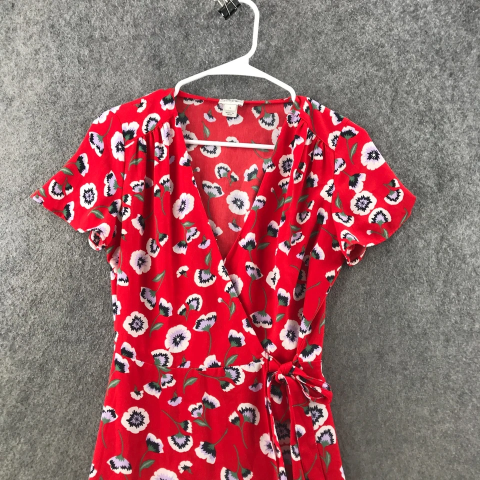 J. Vestido de día envolvente talla 0 rojo estampado floral de verano manga corta corbata/cinturón Foto 3 de 4