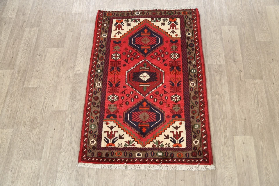 Vintage Tribal Geometric Hamedan Accent Rug 3x5 Wool Hand-knotted Foyer Carpet - Image 2 of 4