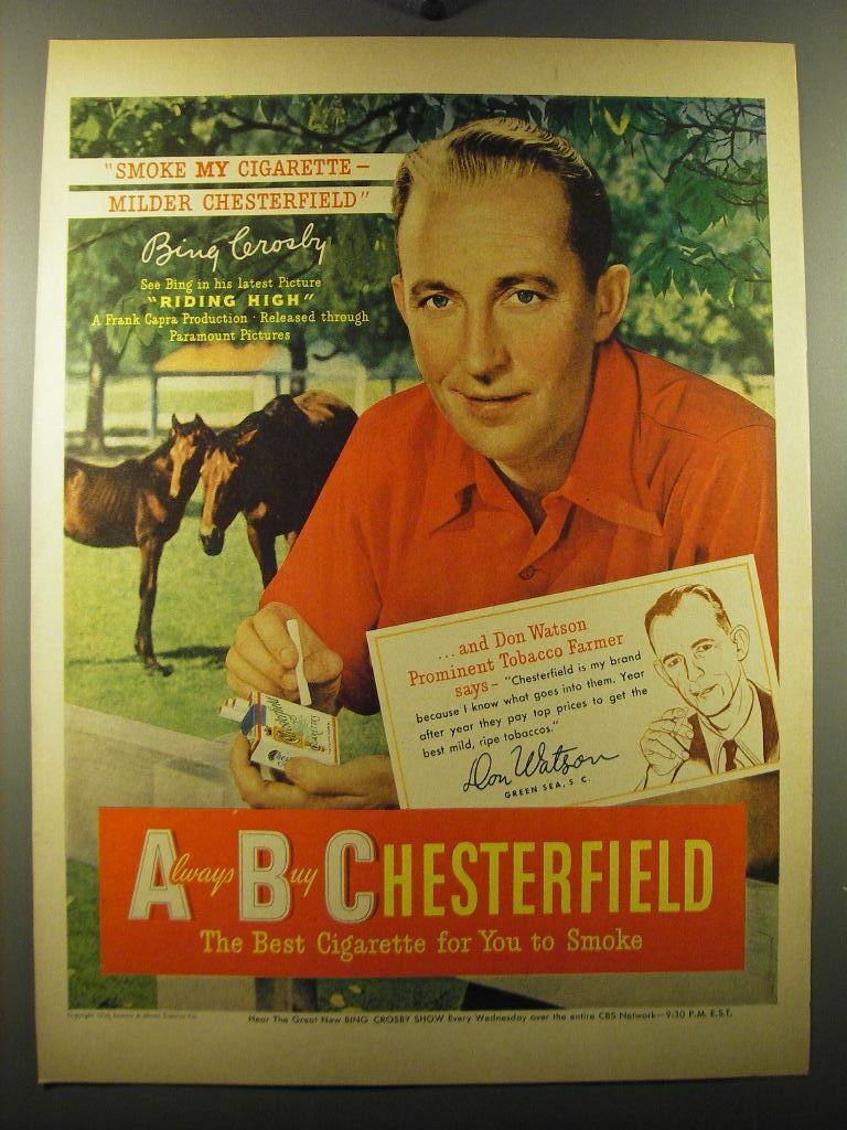 1950 Chesterfield Cigarettes Ad - Bing Crosby
