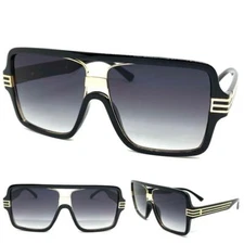 Men's Classic Vintage Retro Hip Hop Rapper Style SUN GLASSES Large Black Frame