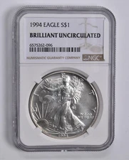 BU 1994 American Silver Eagle $1 NGC Brilliant Uncirculated Brown Label