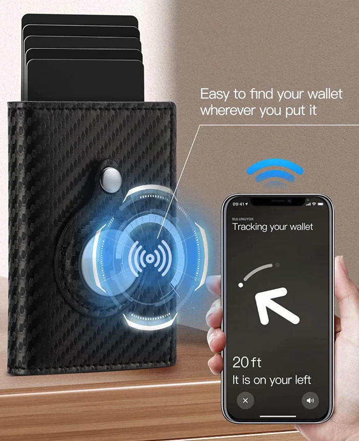 For Airtag Wallet Case Genuine Leather Credit Card Holder Magnetic Air Tag Cover - Image 4 of 4