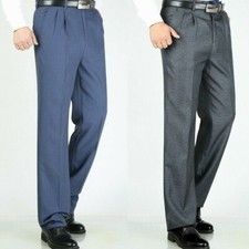Men Formal Dress Pants Business Suit Straight Leg Trousers Pleated Front Casual