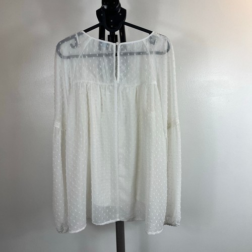 Jun & Ivy Sheer Floral Lace Swiss Dot Long Balloon Sleeves Blouse Women's Large - Picture 9 of 9