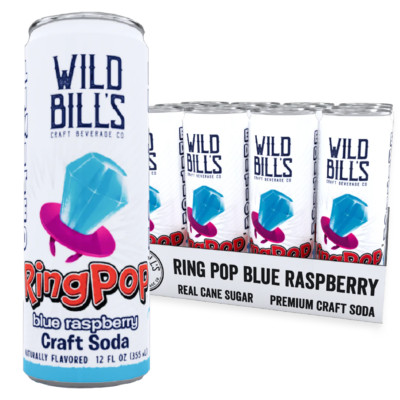 Wild Bill's Soda Pop BLUE RASPBERRY RING Pop 12 PACK - 12oz - FREE SHIPPING