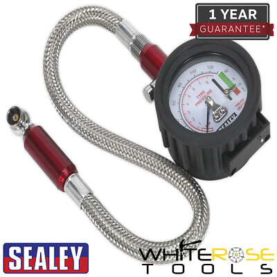 #ad Sealey Tyre Pressure Gauge Tread Depth Gauge Flexible Hose 0 8bar 0 120psi GBP 29.20